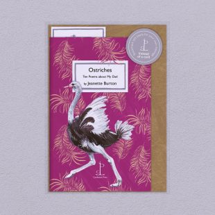 Pack image of the Ostriches: Ten Poems about My Dad - by Jeanette Burton poetry pamphlet on a decorative background