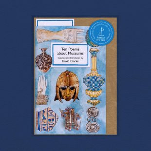 Pack image of the Ten Poems about Museums poetry pamphlet on a decorative background