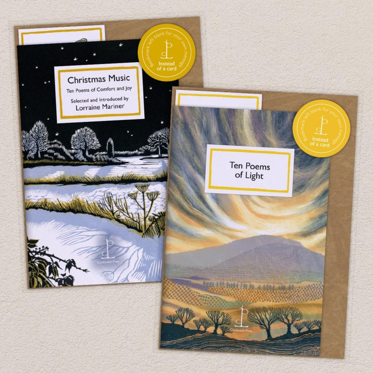 Christmas Music and Ten Poems of Light poetry pamphlet packs on a decorative background