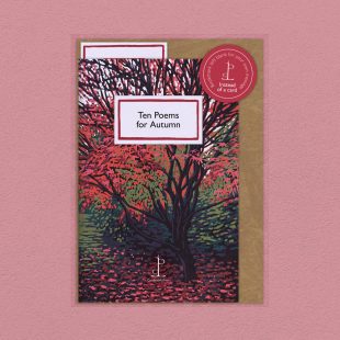 Pack image of the Ten Poems for Autumn poetry pamphlet on a decorative background