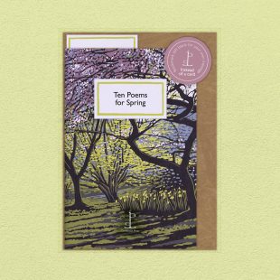 Pack image of the Ten Poems for Spring poetry pamphlet on a decorative background